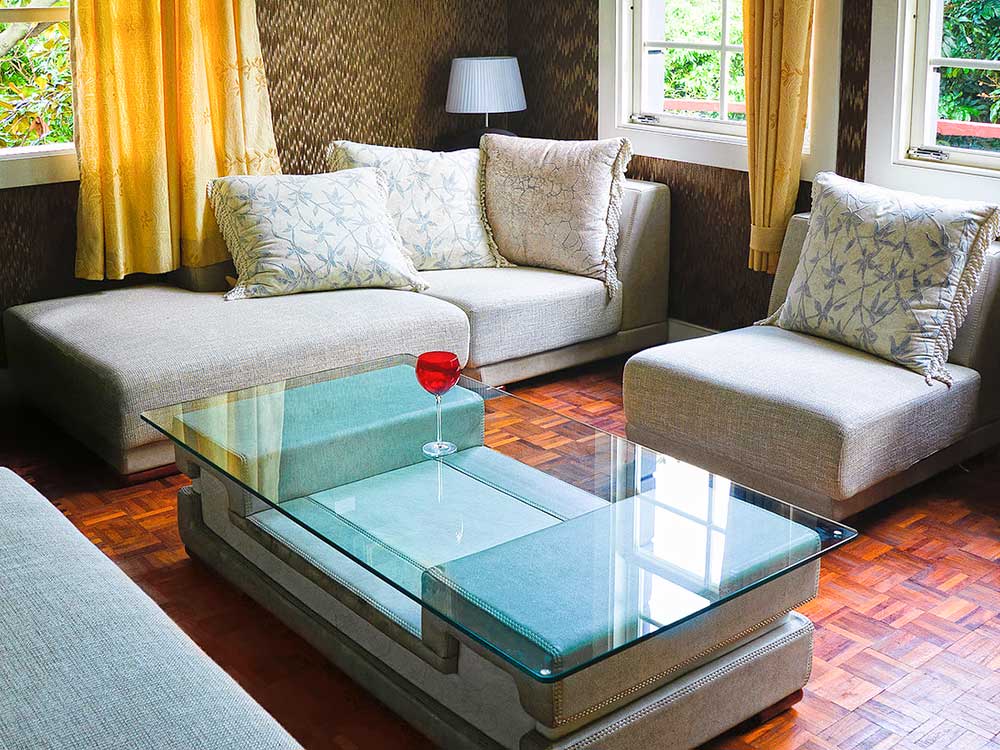 Glass Table Top Window replacement in the living room of a San Diego home