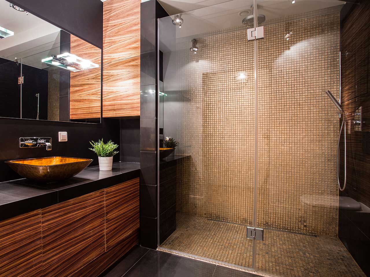 Modern bathroom with a frameless glass shower enclosure