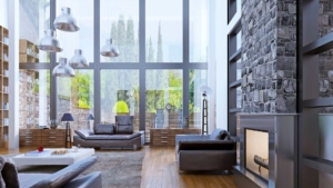 Residential glass window replacement in a living room