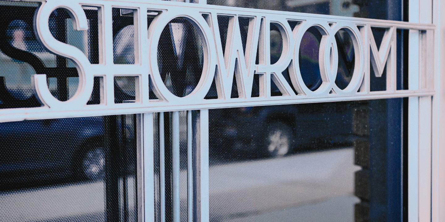Close up of sign saying "showroom"